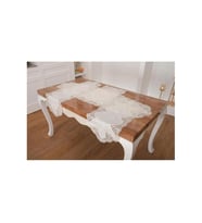Nadide Lüx Güpürlü Simli Keten Kumaş Krem Salon Takımı 5 Parça 40X160 Cm 1367 (Standart)