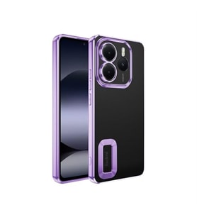 Coverzone Xiaomi Redmi Note 14 5G ile uyumlu K?l?f Kamera Korumal? Logo G�steren Parlak renk kenar �izgileri ile ??k bir tasar?m Colored Z-Omega Kapak Lila