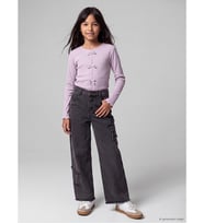 LCW Kids Siyah Wideleg Nakışlı Kız Çocuk Jean Pantolon