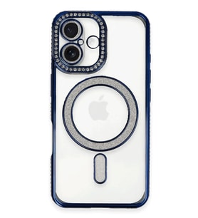 iPhone 16 Plus Kılıf Joke Simli Magneticsafe Kılıf - Lacivert