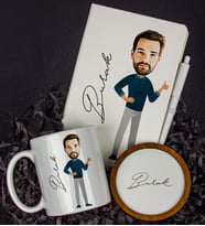 Kişiye Özel Karikatür Tasarım Defter Kalem Kupa Ve Bardak Altlığı Hediye Seti 96278