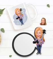 BK Gift Kişiye Özel Kadın Fotoğrafçı Karikatürlü Beyaz Kupa ve Ahşap Bardak Altlığı Hediye Seti-1