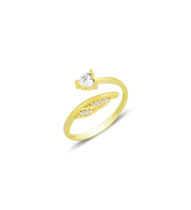 Gümüş altın yaldızlı zirkon taşlı kalp ve yaprak modeli ayarlamalı yüzük SGTL12167GOLD (Rose)
