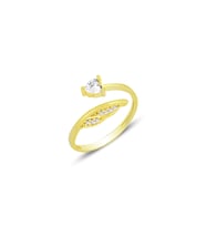 Gümüş altın yaldızlı zirkon taşlı kalp ve yaprak modeli ayarlamalı yüzük SGTL12167GOLD (Rose)