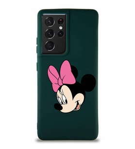 Samsung Galaxy S21 Ultra Soft Premier Kapak Minnie Mouse-B Tasarımlı Silikon Kılıf - Yeşil (Şeffaf)