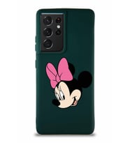Samsung Galaxy S21 Ultra Soft Premier Kapak Minnie Mouse-B Tasarımlı Silikon Kılıf - Yeşil (Şeffaf)