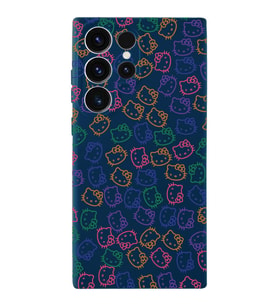 Samsung Galaxy S23 Ultra Uyumlu Lansman Kılıf Hello Kitty Tasarımlı İçi Kadife Kapak-Koyu MAvi (Şeffaf)