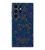 Samsung Galaxy S23 Ultra Uyumlu Lansman Kılıf Hello Kitty Tasarımlı İçi Kadife Kapak-Koyu MAvi (Şeffaf)
