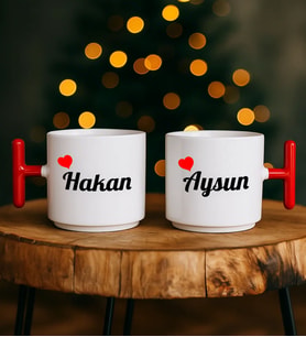 BK Gift Kişiye Özel İsimli Sevgiliye Hediye 2'li T Kulplu Kupa Bardak Seti-1, Sevgiliye Hediye, Arkadaşa Hediye, Eşe Hediye