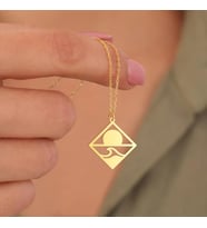 Kişiye Özel 925 Ayar Gümüş Tasarım Güneş ve Dalga Kolye (Gold)