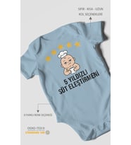 5 Yıldızlı Süt Eleştirmeni Baskılı Bebek Zıbını – Çıtçıtlı Body 8 Renk  %100 Pamuk Kısa Kol (Bebek Mavisi)
