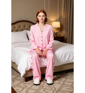 Kadın Nakisli Viskon Pijama Gömlek Pantolon Seti Fonksiyonel Dayanıklı Kaliteli Konforlu Şık