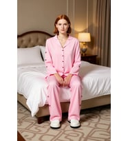 Kadın Nakisli Viskon Pijama Gömlek Pantolon Seti Fonksiyonel Dayanıklı Kaliteli Konforlu Şık