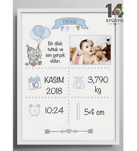 Stüdyo 14 Kişiye Özel Fotoğraflı ve Mesaj Alanlı Hoşgeldin Bebek Tablosu - Hoşgeldin Bebek Tablosu - Bebek Hatırası - yeni doğan bebek