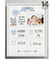 Stüdyo 14 Kişiye Özel Fotoğraflı ve Mesaj Alanlı Hoşgeldin Bebek Tablosu - Hoşgeldin Bebek Tablosu - Bebek Hatırası - yeni doğan bebek