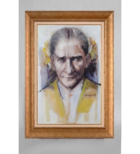 Altın Varaklı Paspartulu Çerçeveli Atatürk Tablo nt1086