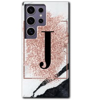 Galaxy S24 Ultra Kılıf HD Desen Baskılı Kılıf - Pembe Mermer Desenli J Harfi