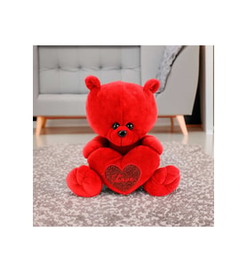Sevimli Kalp Tutan Peluş Ayıcık 30cm Kırmızı