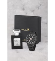 Polo Air Erkek Kol Saati Ve 55ml Parfüm Hediyelik Kutusunda Set Siyah Renk ST-5007E1 (Siyah-Siyah)