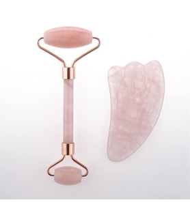 Pembe Kuvars Taşı Masaj Takımı - Roller ve Gua Sha Kaz Ayaklı Set (Yeşil)