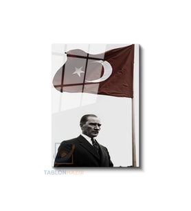 Dikey Cam Tablo Salon Duvar Tablosu Dikey Cam Bayrak Ve Ataturk Yeni Ev Hediyesi Ofis Tablosu