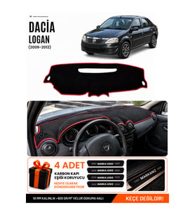 DACİA LOGAN (2009-2012) Uyumlu Torpido Örtüsü Torpido Kılıfı - Siyah Kırmızı