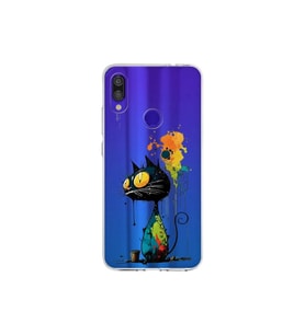 Redmi Note 7 Pro ile Uyumlu Splash Kedi Tasarımlı Şeffaf Silikon Kılıf