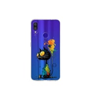 Redmi Note 7 Pro ile Uyumlu Splash Kedi Tasarımlı Şeffaf Silikon Kılıf