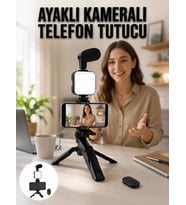 Telefon Tutucu Led Işıklı Kumandalı Mikrofon Telefon Vlog Video Kayıt Yeni Nesil