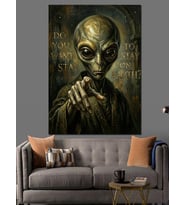 Mistik Yeşil Uzaylı Alien Portresi Dekoratif Kanvas - Mdf Ahşap Tablo