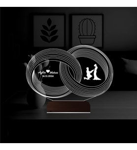Luvivia Alyans Yüzük Yıldönümü Kişiye Özel 3D Lamba - Masa Gece Lambası