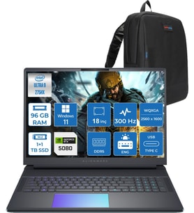 Dell Alienware 18 Area-51 AA18250 Ultra 9 275HX Ddr5 96GB 1tb Ssd+1tbssd 16GB/RTX5080 175W 18INÇ Wqxga 300Hz 500NITS WINDOWS11PRO Gaming Laptop AA1825080P44+ZETTAÇANTA