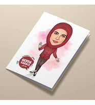 Kişiye Özel Kahverengi Başörtülü Kadın Karikatürlü Tebrik Kartı