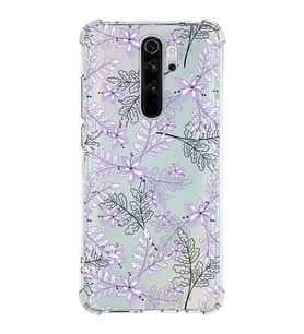 Xiaomi Redmi Note 8 Pro Köşe Korumalı Antişok Kapak Floral Lila Tasarımlı Şeffaf Silikon Kılıf