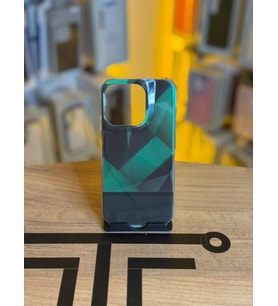 iPhone 15 Pro Uyumlu Kristal Görünümlü Geometrik Desenli Parlak Kılıf (Koyu Yeşil)
