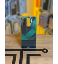 iPhone 15 Pro Uyumlu Kristal Görünümlü Geometrik Desenli Parlak Kılıf (Koyu Yeşil)