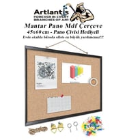 Mantar Pano Mdf Çerçeve 45x60 cm 1 Adet Harita Çivisi Hediyeli Duvara Monte Mantar Çerçeve Evde Okulda Büroda Ofiste