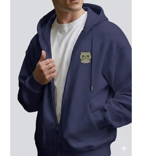 Erkek Scottish Fold Baskılı Oversize Fermuarlı Hoodie (Lacivert)