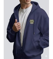 Erkek Scottish Fold Baskılı Oversize Fermuarlı Hoodie (Lacivert)