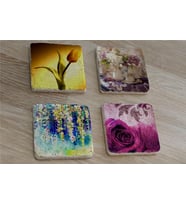 Lale ve Çiçekler Doğal Taş Bardak Altlığı 4'lü set - Natural Stone Coasters