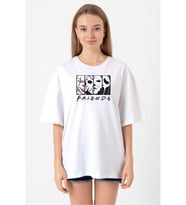 Horror Character Friends Beyaz Kadın Oversize Tshirt