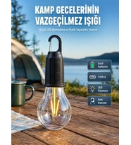Şarjlı Aydınlatma Ampul Tasarımlı Ambians Işık Askılı Kamp Lambası