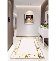 Krem Gold Çerçeveli Kaymaz Tabanlı Dekoratif Halı AR097 - 100 x 160 cm