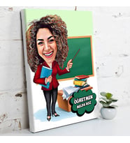 Kadın Öğretmen İçin Karikatürlü Kanvas Tablo