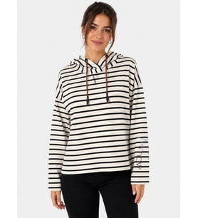 Kadın Çizgili Kapüşonlu Uzun Kollu Sweatshirt
