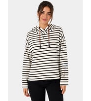 Kadın Çizgili Kapüşonlu Uzun Kollu Sweatshirt