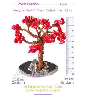 Sertifikalı Gerçek Kırmızı Sedef Doğal Taşı Ağaç - Akik Plakalı