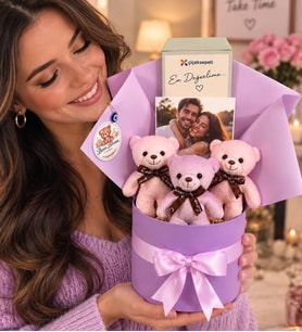Bearbloom Premium Serisi , Fotoğraflı Lila Ayıcık Buketi