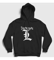 Presmono Unisex Beyaz Logo L V3 Anime Death Note Kapüşonlu Sweatshirt 130010tt (Siyah)