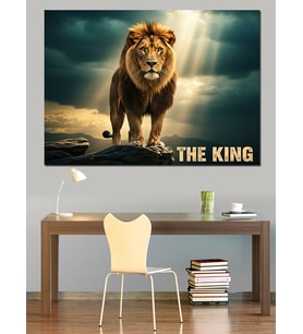 Aslan "The King" Yazısı Dekoratif Kanvas - Mdf Ahşap Tablo